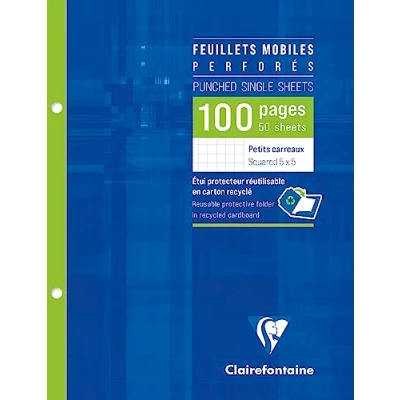 Afbeelding van Clairefontaine 1332C Pennenetui met geperforeerde tekenbladen, 17 x 22 cm, 100 pagina&#039;s, kleine vierkantjes, wit papier, 90 g, herbruikbare etui