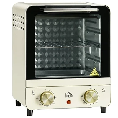 Afbeelding van HOMCOM mini pizzaoven met recirculatie, 1000 W, elektrische oven bakplaat, kruimelplaat, timer 1 uur, 60 230 C, crèmewit