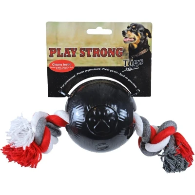 Afbeelding van Play Strong rubber bal met floss 10 cm zwart Gebr. de Boon