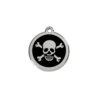 Afbeelding van Cross Bone Black roestvrijstalen hondenpenning small/klein dia. 2 cm RedDingo
