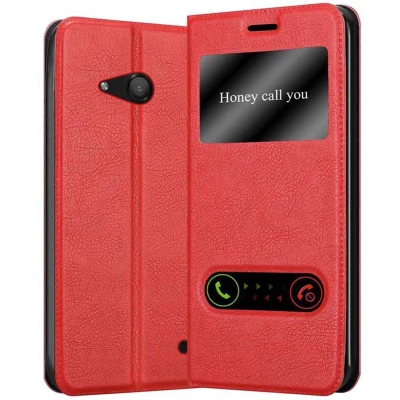 Afbeelding van Cadorabo Hoesje geschikt voor Nokia Lumia 550 in SAFRAN ROOD Beschermhoes met magnetische sluiting, standfunctie en 2 kijkvensters Book Case Cover Etui
