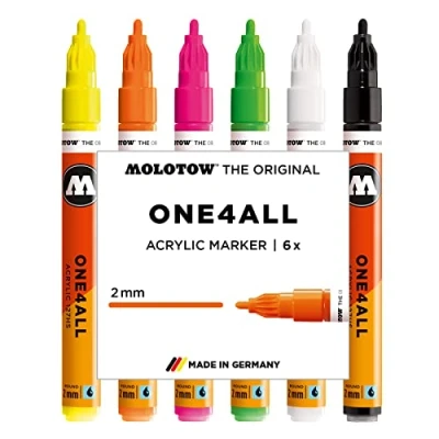 Afbeelding van Molotow ONE4ALL Acryl stiften set Neon 2 mm 6 kleuren