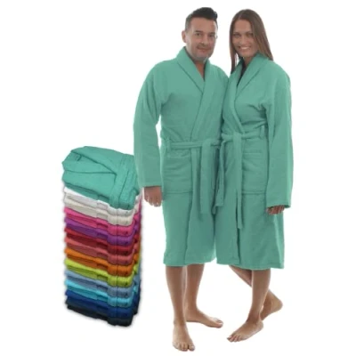 Afbeelding van LEBENGOOD Uniseks badjas voor dames en heren 100% katoen Amerikaanse badstof 400g met riem, tassen, douche, zacht, handdoek, Aqua
