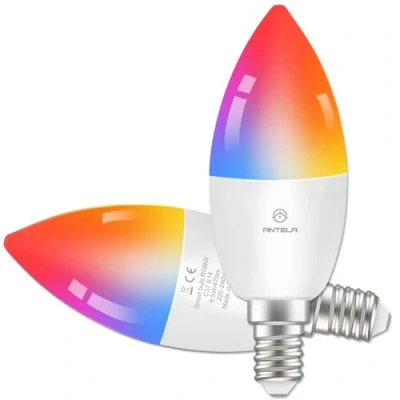Afbeelding van ANTELA Smart Lamp Led E14 4.5W 385 Lumen Slimme Rgb16 Miljoen Verschillende Kleuren, Kleurtemperatuur 2700K tot 6500K, Werkt met Alexa/ Google Assistant, Levensduur 15.000 uur, zonder hub, 2 stuks