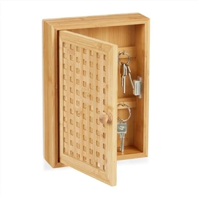 Afbeelding van Relaxdays Sleutelkast van bamboe, 8 haken, 27 x 19 7,5 cm (h b d), sleutelopslag, hal, sleutelkast, kleur naturel