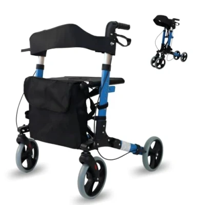 Afbeelding van Mobiclinic Trajano Rollator 4 wielen Inklapbaar Met zitje, tas en wandelstok houder Aluminium Verstelbaar