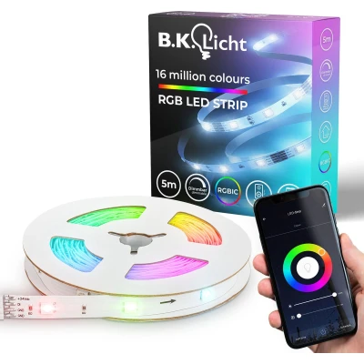 Afbeelding van B.K.Licht RGBIC LED Strip 5 meter smart WiFi muzieksensor lopende verlichting slimme met App