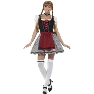 Afbeelding van Smiffy&#039;s Boeren Tirol &amp; Oktoberfest Kostuum Fraulein Frohlich Dirndl Vrouw Zwart, Grijs Large Bierfeest Verkleedkleding