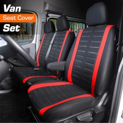 Afbeelding van Upgrade4cars universele autostoelhoezen set voor bestelwagen, vrachtwagen, zwart/rood, voorstoelen, auto accessoires binnen
