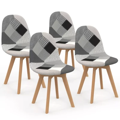Image de Lot de 4 chaises scandinaves SARA motifs patchworks noirs, gris et blancs