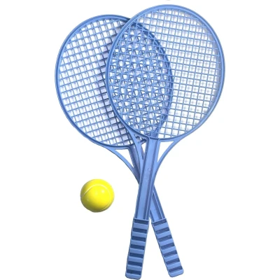 Afbeelding van Benson Tennis Set Plastic 2 Personen Blauw/Geel 3 delig