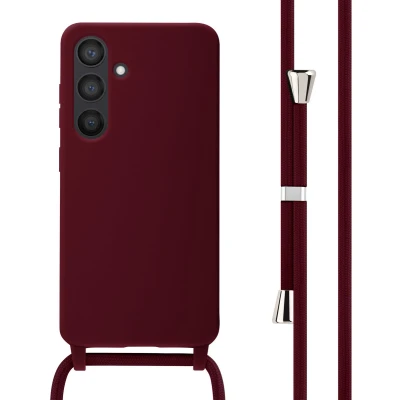 Afbeelding van iMoshion hoesje Geschikt voor Samsung Galaxy S24 met koord Siliconen Donkerrood