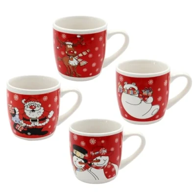 Afbeelding van Dekohelden24 Set van 4 kerstbekers keramiek voor kinderen, afmetingen (H x Ø ca. 8 cm, inhoud: 200 ml, vaatwasmachinebestendig