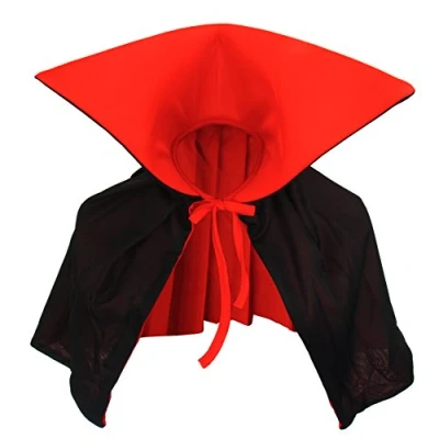 Afbeelding van Vampire Cape met capuchon, opstaande kraag, jas, zwart, rood, Dracula Mini, voor kinderen en volwassenen