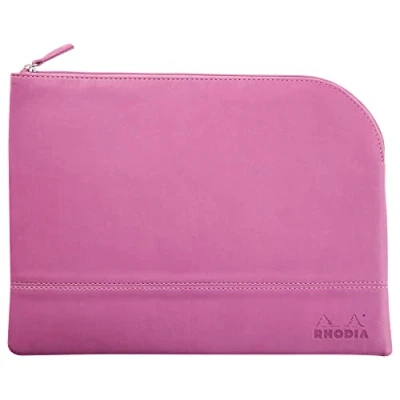 Afbeelding van RHODIA 116741C tas met ritssluiting van kunstleer lila maat L (21 x 28 cm) echte naden binnenstof oranje opslag documenten, kleine accessoires