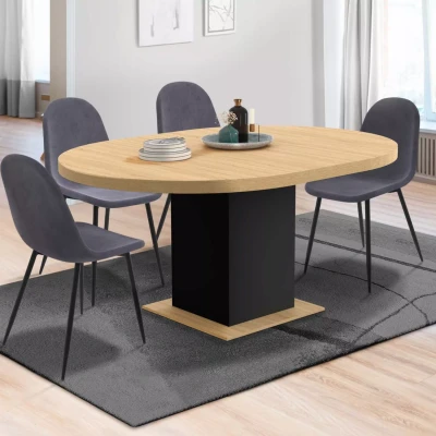 Afbeelding van Uitschuifbare eettafel EDEN rond 4 8 personen hout en zwart 120 160 cm