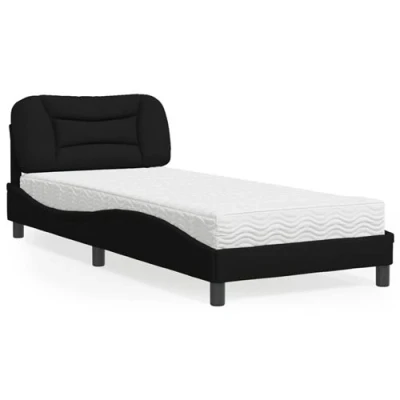 Image de vidaXL Lit avec matelas noir 90x190 cm tissu