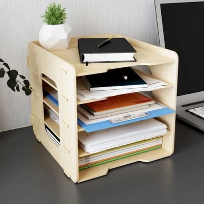 Afbeelding van PUNCIA 5 laags houten kantoor thuis bureaublad A4 papier archiefopslag organizer houder bureau brievenbakje sorter documentenboek brievenbus voor school