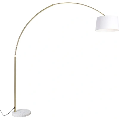 Afbeelding van QAZQA Booglamp messing met wit stoffen kap 50 cm XXL
