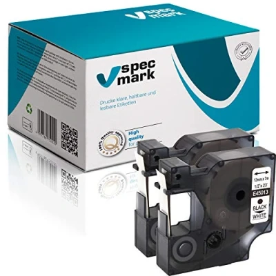 Afbeelding van specmark 2x compatibele kleurlint voor DYMO D1 45013 S0720540 12 mm x 7 m zwart op wit compatibel met LM Label Manager LP Point LW Writer DUO