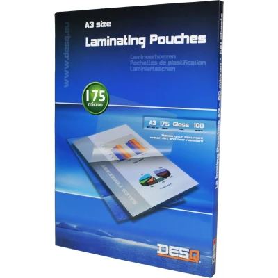 Afbeelding van DESQ® Lamineerhoes A3 175 micron Glanzend 100 stuks 303 x 426 mm Premium 71134
