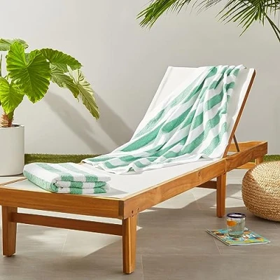 Afbeelding van Amazon Basics Set van 2 strandhanddoeken, Cabana strepen, mosgroen, 152 x 76 cm