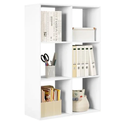 Afbeelding van WOLTU Boekenkast met 3 niveaus, rek 6 vakken, voor woonkamer, keuken, kantoor, staande kantelbeveiliging als ruimteverdeler, archiefkast,