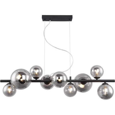 Afbeelding van Globo Riha hanglamp bolletjes zwart metaal rookglas 86cm breed incl 9xG9 led