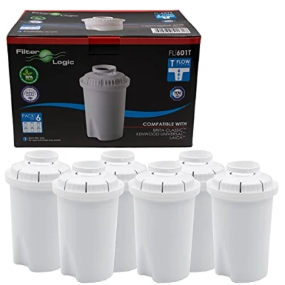 Afbeelding van FilterLogic FL601T 6 stuks filterpatroon compatibel met Brita Classic, BWT Anna, Laica Multi Flux Tefal, Aquaphor B100 15, Dafi Classic waterfilter voor filterkaraf