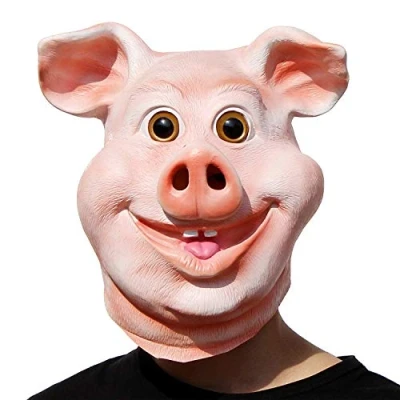 Afbeelding van Feestkostuum vrolijk varkensmasker Halloween party, grappig, schattig latex dierenmasker