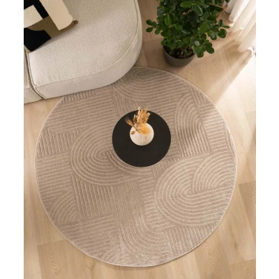 Afbeelding van Rond Tapijt/Vloerkleed Scandinavisch Contour Bend Beige 200 Cm