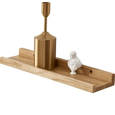 Afbeelding van Drijvende plank 12 inch massief eikenhout rustieke wandmontage afbeelding rand met lip ontwerp radiator Display wandplanken voor woonkamer, slaapkamer, badkamer