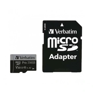 Afbeelding van Verbatim Pro microSDXC kaart 256 GB UHS Class 3 4K video ondersteuning, A2 vermogensstandaard, Incl. SD adapter, Schokbestendig, Waterdicht