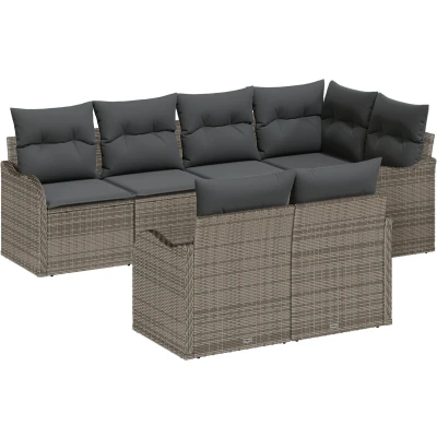 Afbeelding van vidaXL 7 delige Tuin Sofaset met Kussens Grijs Poly Rattan, 2 zits Sofa Opslag &amp; Rattan