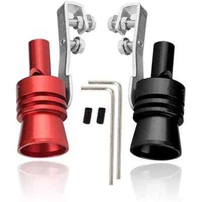 Afbeelding van 2 stuks auto uitlaatpijpen, universeel, aluminium, stil, turbo, fluitje, zwart + rood, L
