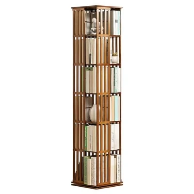 Afbeelding van Boekenplank, 360 graden draaibaar, 5/6 niveaus van bamboe, hoge hoekboekenkast, vrijstaand, opbergrek voor woonkamer, slaapkamer en kantoor