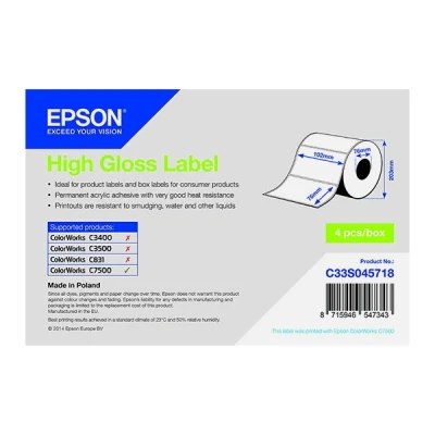 Image de Epson Haute brillance adhésif permanent en acrylique 102 x 76 mm 1570 étiquette(s) (1 rouleau(x) Étiquettes forme découpée pour ColorWorks C7500, C7500G, CW C6000Ae, C6000Pe, TM C7500G