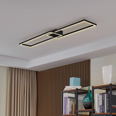 Afbeelding van Lucande LED plafondlamp met dimmer 2lichts Metaal, kunststof H: 6 cm zwart, wit Inclusief lichtbronnen