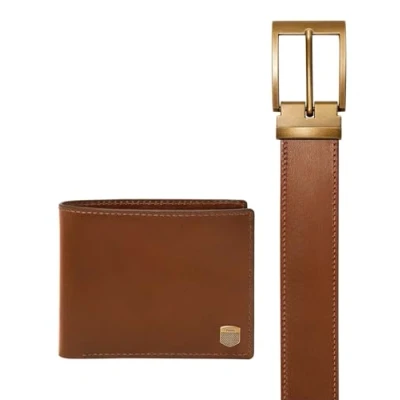 Afbeelding van FOSSIL Leren Portemonnee Riem Hayes Gift Set Brown Bruine