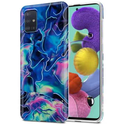 Afbeelding van Cadorabo Hoesje geschikt voor Samsung Galaxy A51 4G / M40s in Blauw Roze marmer No. 17 Beschermhoes gemaakt van TPU siliconen Case Cover met mozaïek motief