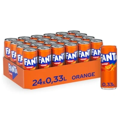 Afbeelding van Fanta Oranje fruitige sprankelende limonade met klassieke sinaasappelsmaak verfrissende zachte drank in wegwerp blikjes (24 x 330 ml)