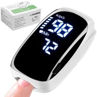 Afbeelding van Vingeroximeter, SpO2 saturometer, hartslagmeter, led display, wit en zwart