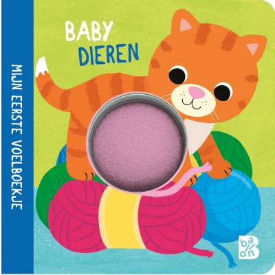 Afbeelding van Kartonboek met pompon 1 Mijn eerste voelboekje: Babydieren