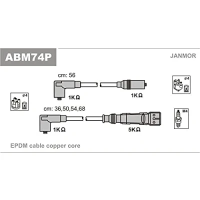 Afbeelding van JANMOR ABM74P Bougiekabelset SKODA: Octavia I Hatchback