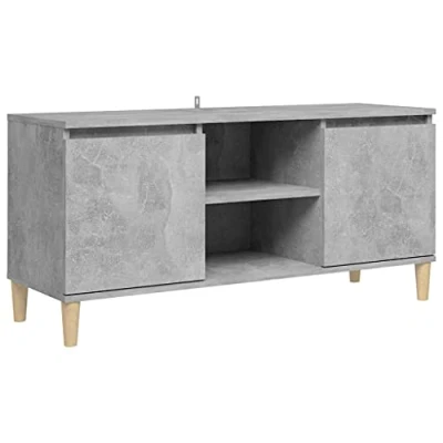 Image de vidaXL Meuble TV avec pieds en bois massif Gris béton 103,5x35x50 cm
