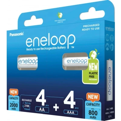 Afbeelding van Oplaadbare batterij NiMH, mignon, AA, 2000mAh/Micro, AAA, 800mAh combinatiepakket (4+4), voorgeladen, retailblister (8 stuks)