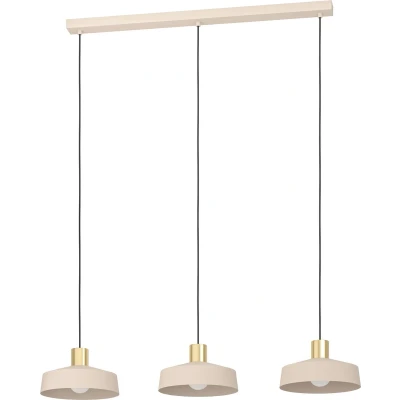 Afbeelding van EGLO Valdiola Eettafelhanglamp, 3 lampen, van metaal in zandkleur en geborsteld messing, met E27 fitting