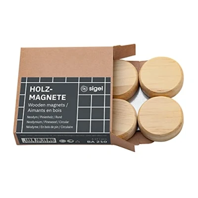 Image de Aimants en bois ronds 33mm 4 pce Nature Sigel