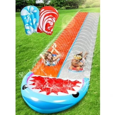 Afbeelding van Sloosh 685,8 cm waterglijbaan voor 2 personen, Deluxe met Boogie planken, buiten, glijbanen sproeiers, zomerspeelgoed