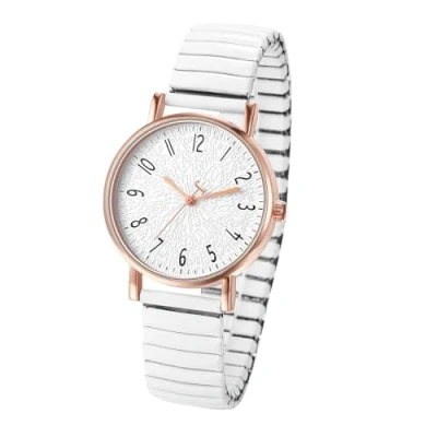 Afbeelding van JewelryWe Paar analoge kwartshorloges voor partners Elastische armband van metaal Ultradun horloge met lichtgevende wijzers Cadeau dames en heren Zilver, Arabische cijfers wit,